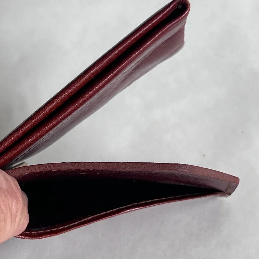 Pearl Bogata Mens Leather Bifold Money Clip Wallet Burgundy Red Brown Slim
